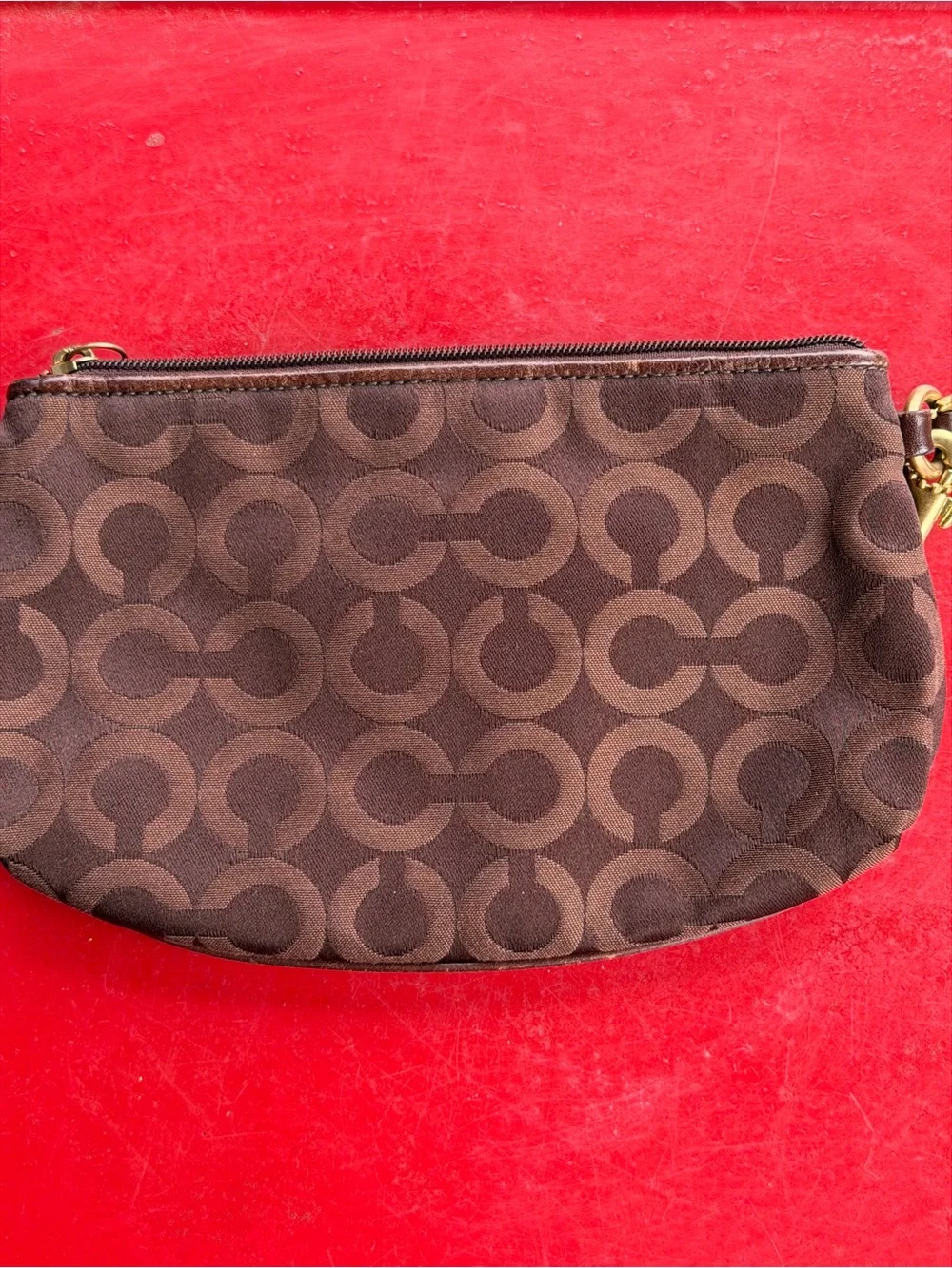 Vintage Coach Madison Op Art Signature Pleated Wristlet Chocolate Brown 41988